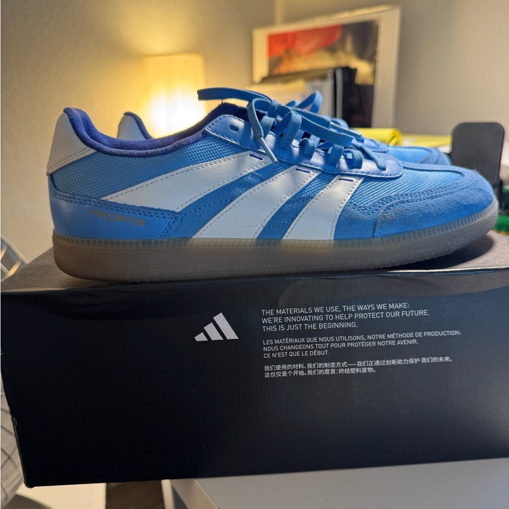 Adidas Blue and White Retro-Inspired Sneakers